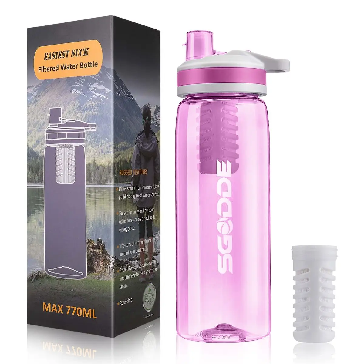 

SGODDE Water Filter Bottles Direct Drinking Cup Straw Purifier BPA Free Filtration Filtered Bottle Outdoor Camping Free Portable