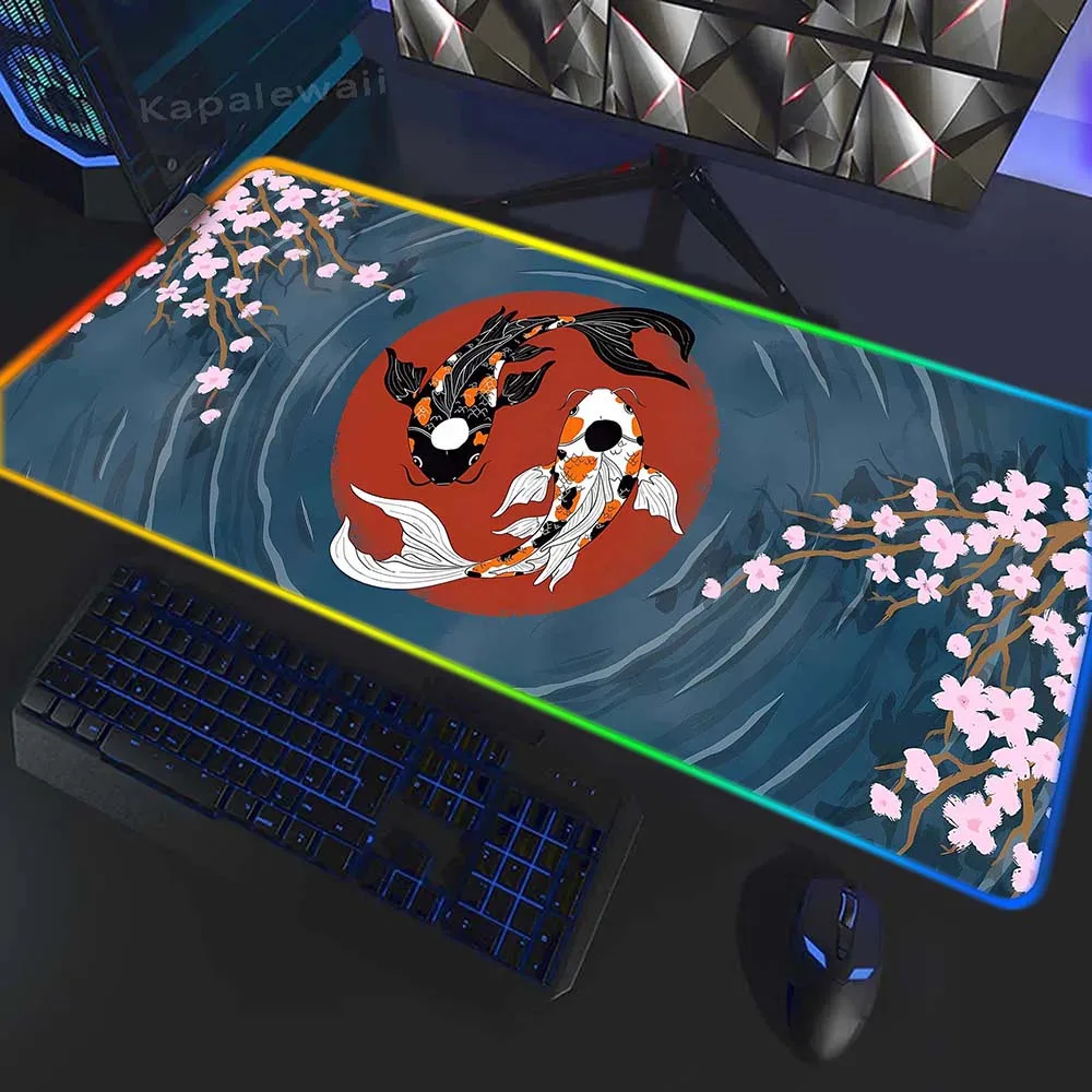 

Fish Large Mouse Pad Gaming Mousepad RGB Colorful 400x900mm XXL Locking Edge Mouse Mat Game Speed Keyboard Pads Rubber Desk Mat