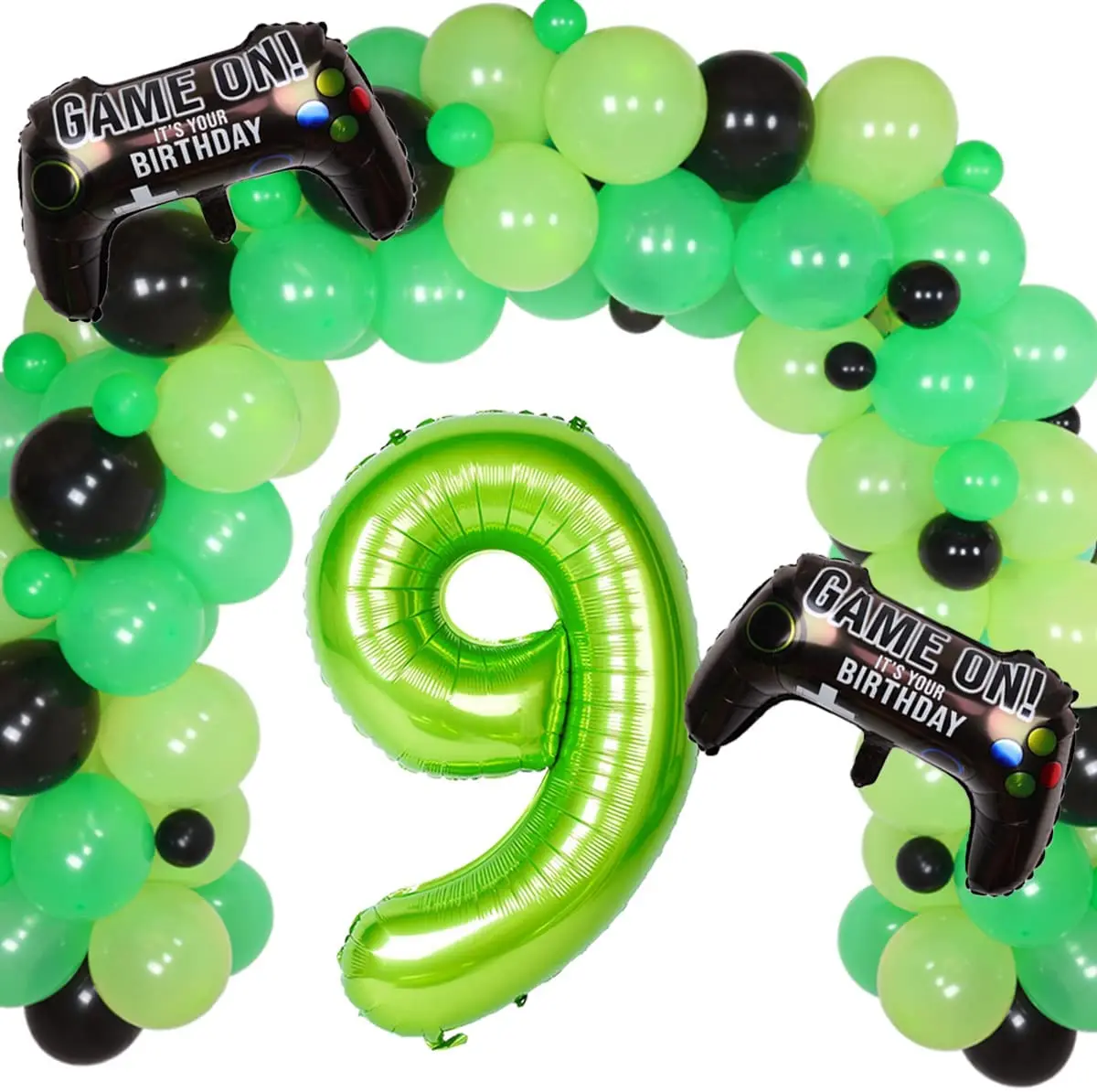 

FANGLELAND Video Game Themed Balloon Garland Kit Green Black Game Controller Balloons for Boys 9th Birthday Party Decoration