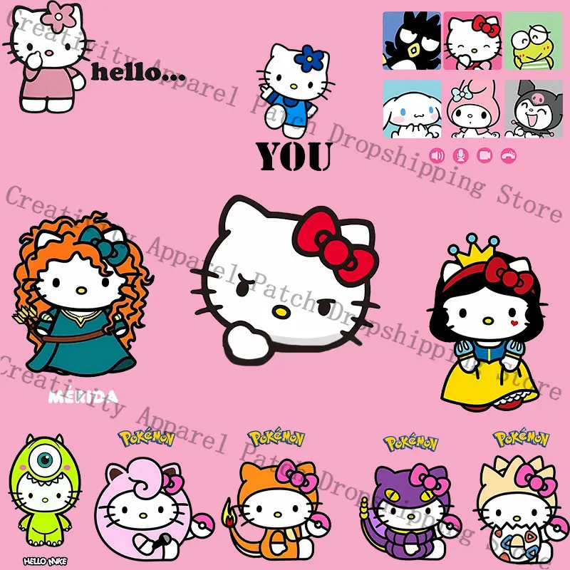 

Sanrio Hello Kitty Cat Iron-on Transfers for Clothing Kuromi My Melody Patches on Clothes Pokemon DIY T-shirt Garment Accessory