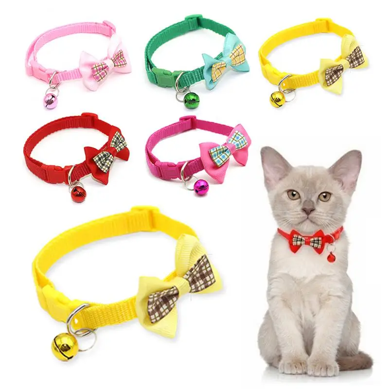 

Dogs Cats Beautiful Collar Adjustable Lattice Bow Tie Bell Collar Christmas New Year Gift For Puppies Pet Accessories