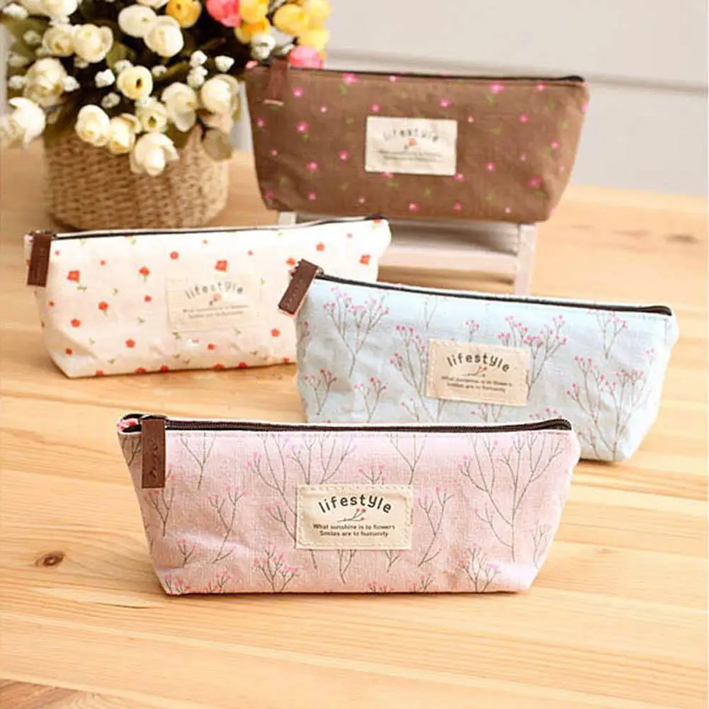 Vintage Style Pencil Case Retro Flower Floral Lace Pencil Case Pencil Bag School Supply Cosmetic Makeup Bag Zipper Pouch Purse