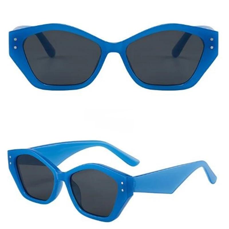 Женские солнцезащитные очки кошачий глаз синие модные унисекс зеркальные