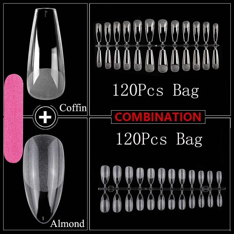 

240pcs/bag Fake Nails For Extension Top Tips Full Cover Press-On Nails Almond Short False Nails X Gel Nail Stick-on