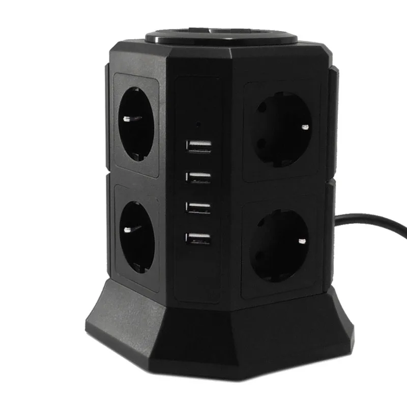 

Tower Power Strip Vertical EU Plug 6 Way Outlets Sockets with Power Switch 4USB Surge Protector 6.6ft/2m Extension Cord Black