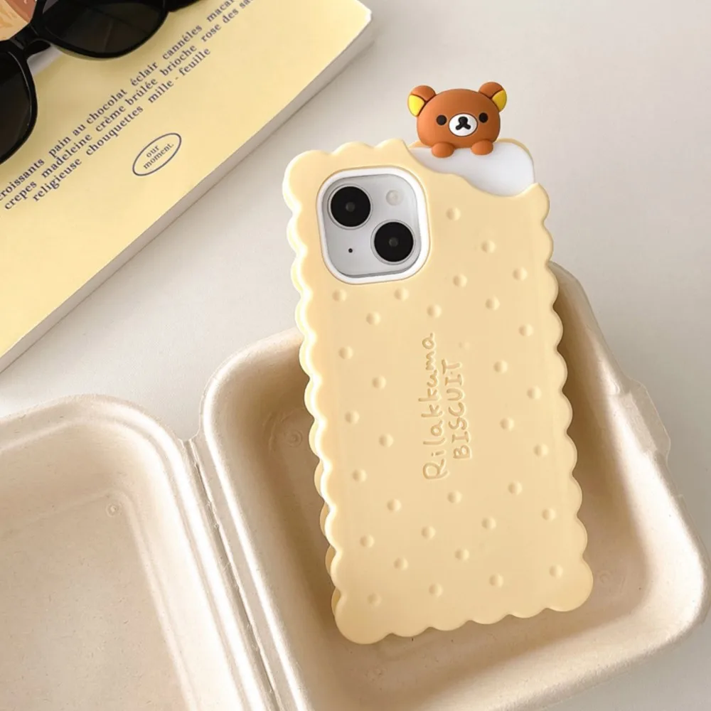 Sandwich Rilakkuma Bear Biscuit phone case For iPhone 15 Pro Max 14 Plus 13 12 11 Soft Silicone Cover