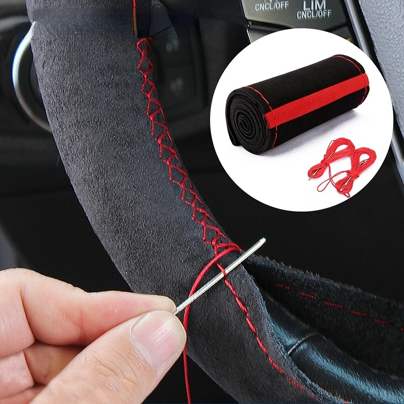

Suede Leather Car Steering Wheel Cover Braid 38cm DIY With Needle Thread