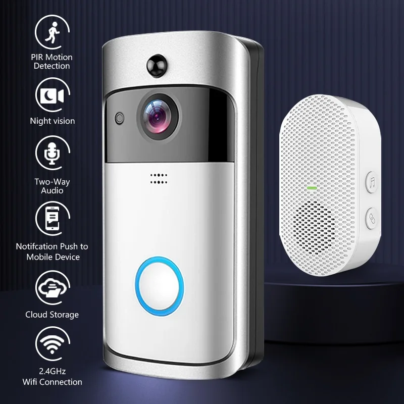 

Беспроводной дверной звонок V5 с Wi-Fi, наружная HD-камера, ИК-сигнализация, дверной звонок с ночным видением, видеодомофон для домашнего монито...