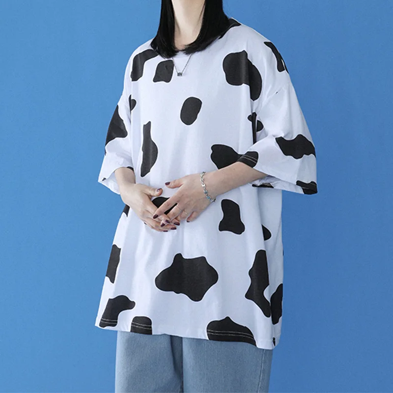 

Женская футболка с коротким рукавом и круглым вырезом, в стиле оверсайз