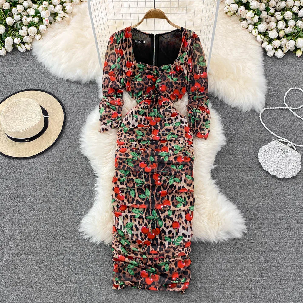 

Элегантное женское приталенное платье в европейском стиле с V-образным вырезом и длинным рукавом, женские синие платья с принтом, платья