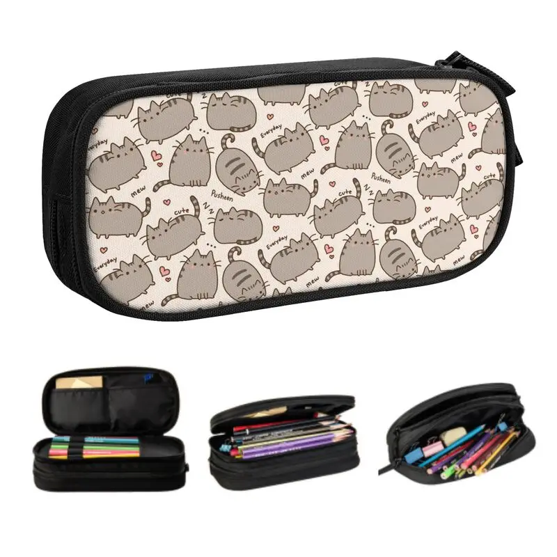 

Cute Catroon Pusheens Cat Pencil Case for Girls Boys Custom Tabby Cats Large Capacity Pen Bag Box School Supplies