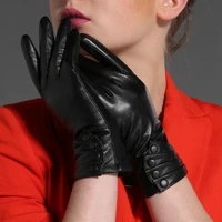 gours winter real leather gloves women black genuine goatskin gloves fleece lining warm soft driving fashion button new gsl017