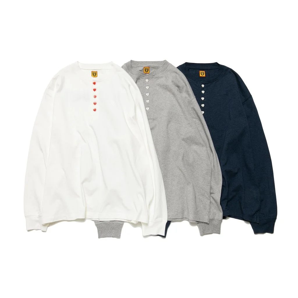 

HUMAN 2023 MADE Retro simple printed long-staple cotton casual couple long-sleeved T-shirt TX382