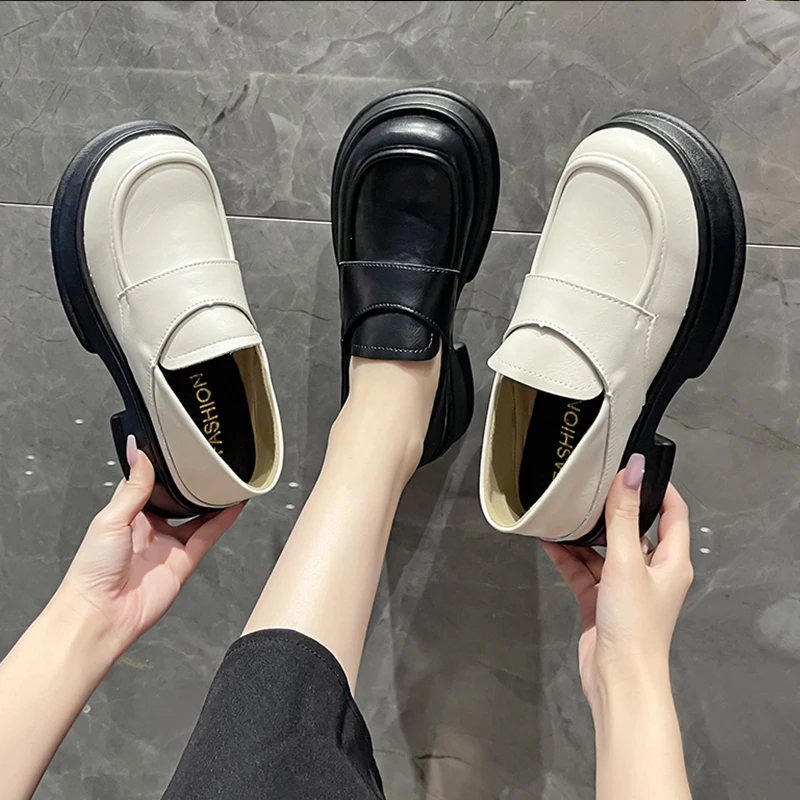 

Retro Woman Shoes Casual Female Sneakers Flats Loafers With Fur British Style Clogs Platform Oxfords Autumn Round Toe Shallow Mo