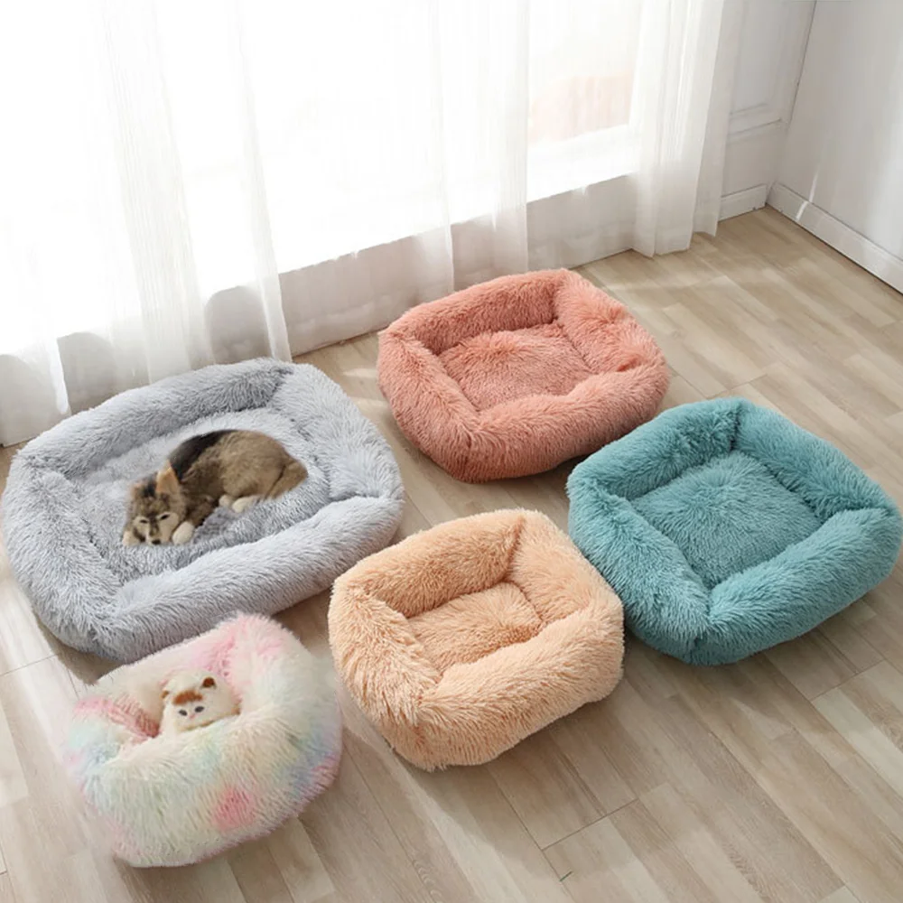 

Blytieor Rainbow Plush Comfortable Dog Cat Pet Beds Warm Sleeping Mats Soft Smooth Fluffy Non-slip Dog Supplies S M L