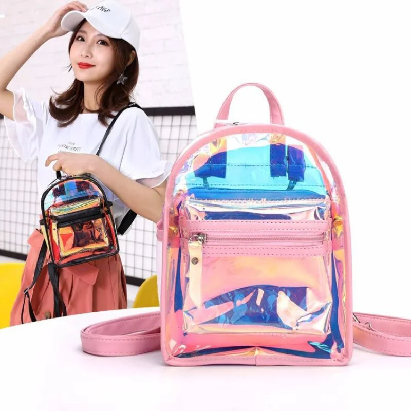 

JBTP New Summer Women Mini Backpack PVC Transparent Jelly School Bags for Teenage Girls Laser School Backpack Clear Shoulder Bag