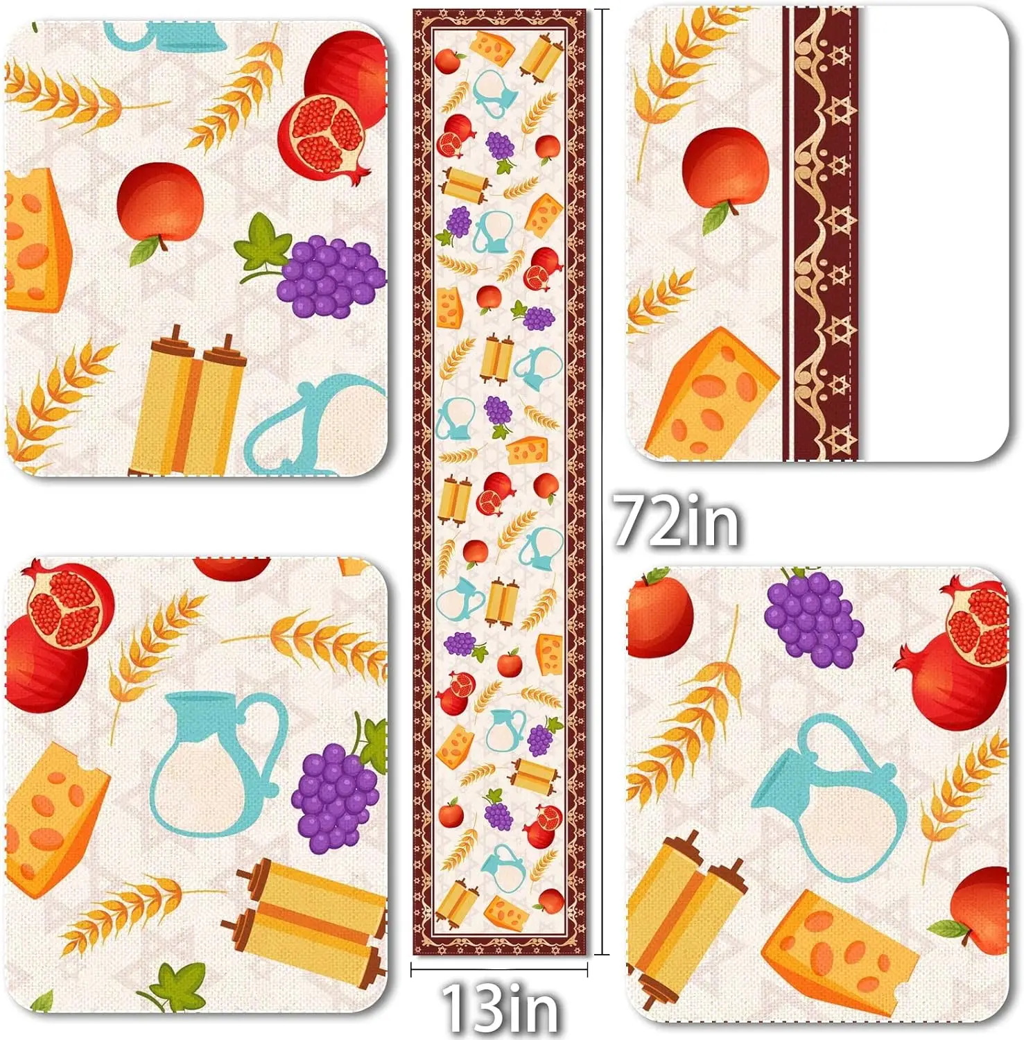 Льняная дорожка для стола Happy Shavuot деревенский еврейский урожай праздник