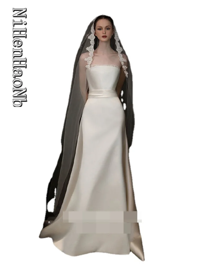 

Retro Elegant Mermaid Wedding Dress Strapless Bridal Gown Robe De Mariée Long Vestido