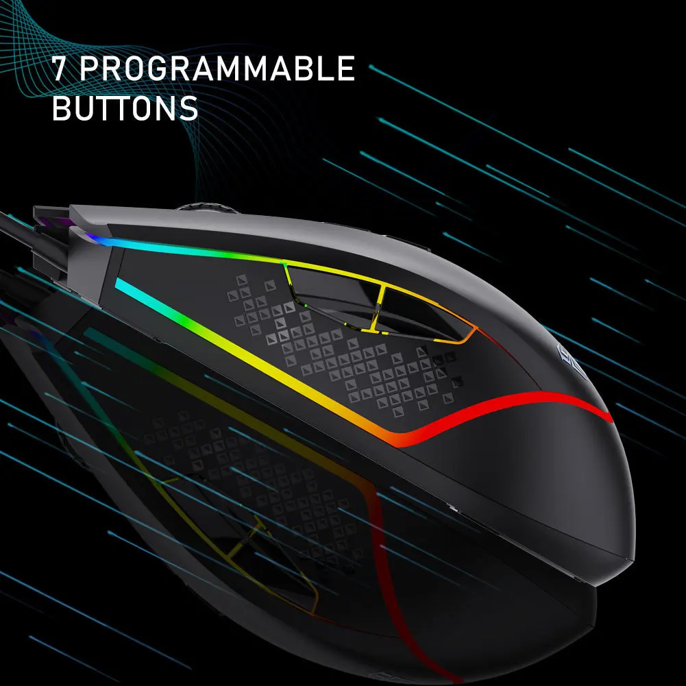 

Проводная игровая мышь RGB, компьютерная мышь с регулируемой светодиодный Ной подсветкой, 6400DPI, программируемая эргономичная компьютерная геймерская мышь