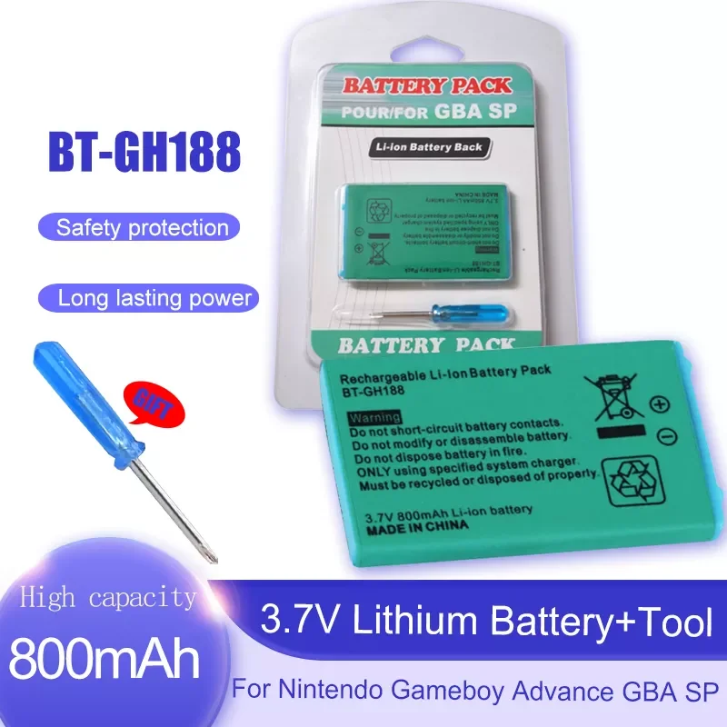 

3.7V 800mAh BT-GH188 Li-ion Rechargeable Battery With Tool For Nintendo Game Boy Advance SP Systems Replaceable Battery For GBA