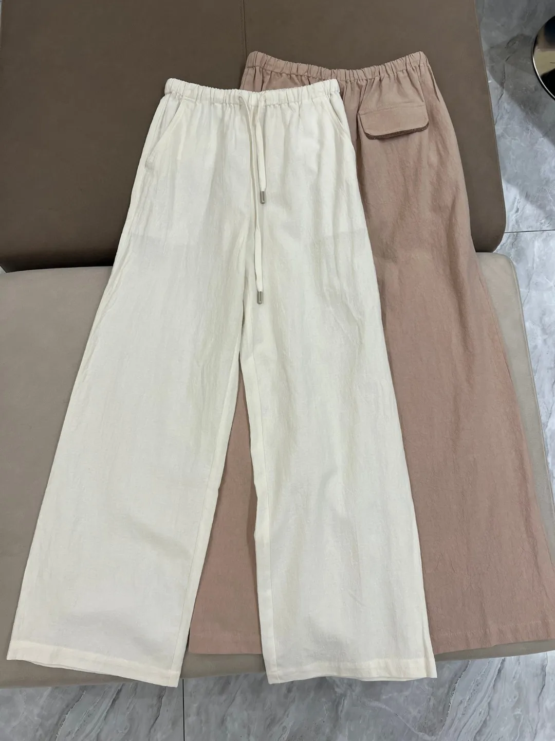 Women's Pants Summer Simple Style Fashion Drawstring Solid Color Casual High Quaity Female Loose Wide Leg The Trousers