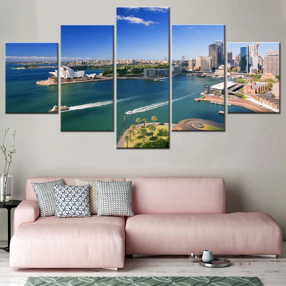 

5 Piece Canvas HD Print Sydney Opera House Landscape Interior Painting Wall Home Poster Art Canvas Picture Resthetic Room Decor