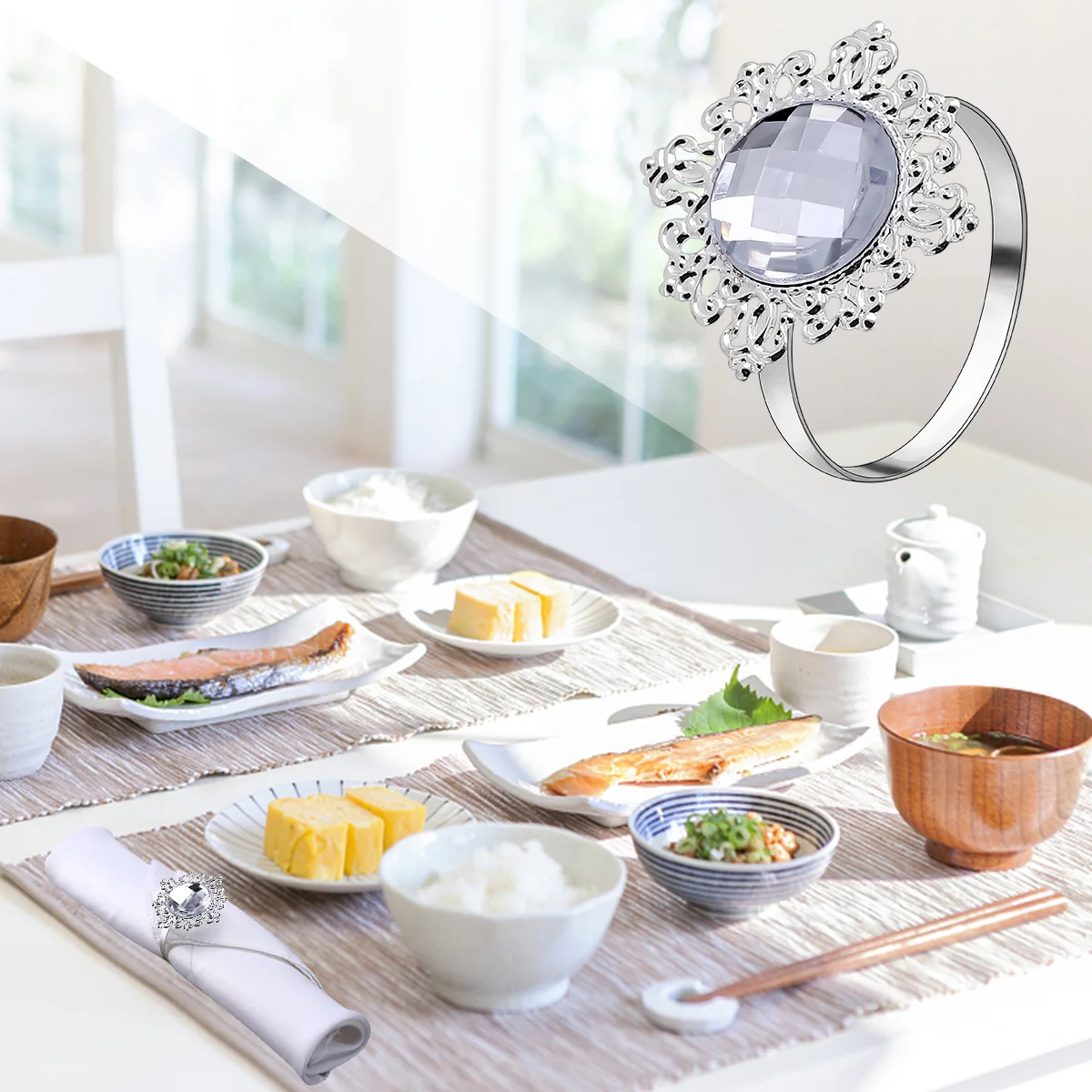 

Napkin Ring Rings Holder Wedding Dinner Set Holders Banquet Napkins Silver Acrylic Serviette Metalbuckles Bling Rhinestone