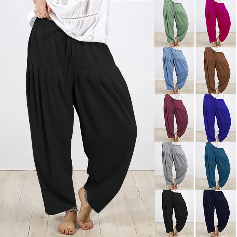 

Loose Casual Women's Pants 2023 Spring And Summer Solid Color Elastic Waist Radish Pant Haren Trousers For Women S-5XL