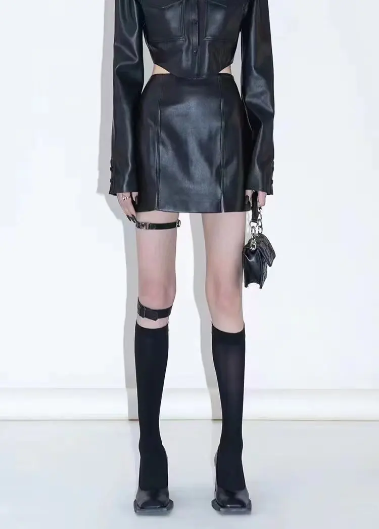 MOLAN Black Woman Leather Short Jacket Za Fashion PU Coat Singal Breasted Chic Pockets High Street Outwear Top Female PU Coat