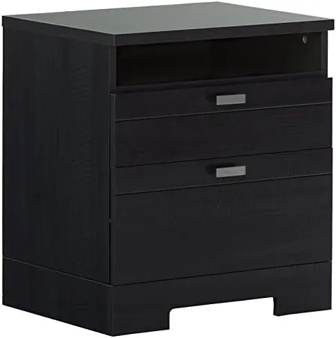 

2-Drawer Nightstand, Pure White with Matte Nickel Handles