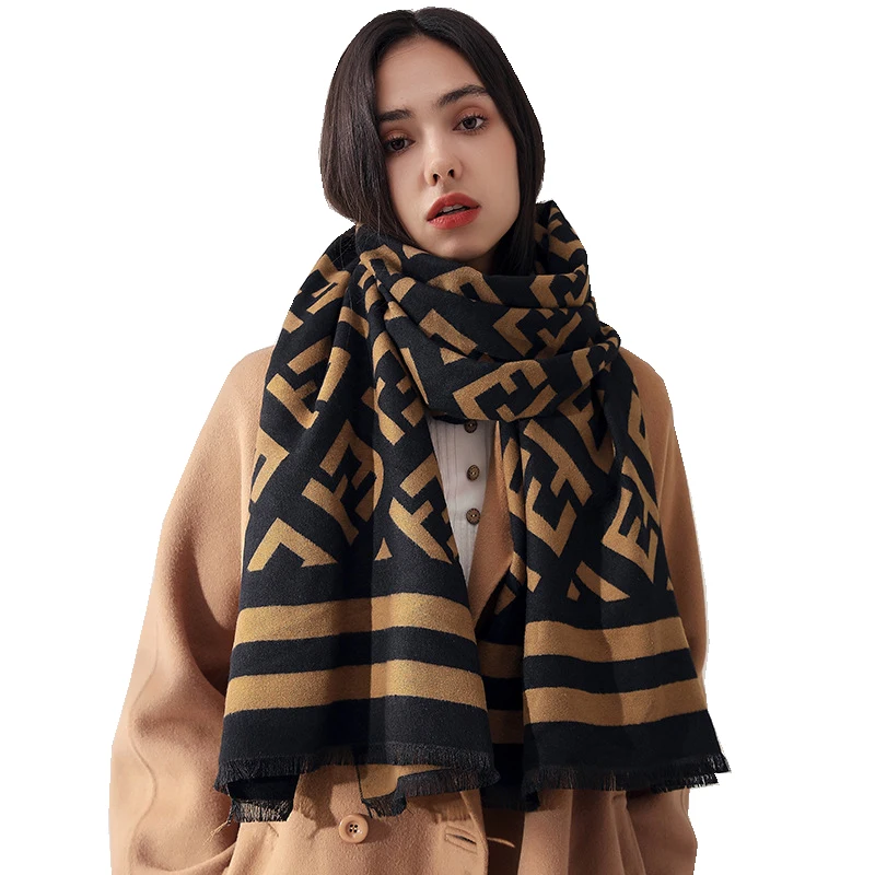 

Зимний теплый шарф CHENKIO, мягкий модный шарф, Женская длинная Черная шаль, двусторонний шарф с принтом, женский роскошный дизайнерский шарф ш...