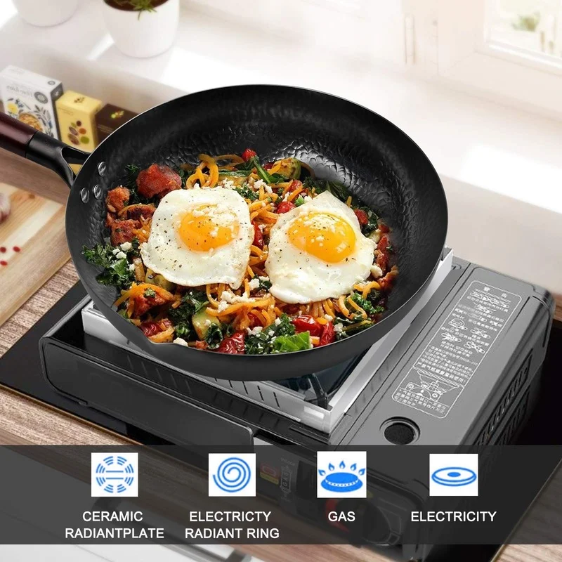 

12.5" Carbon Steel Wok,Woks and Stir Fry Pans with lid Kitchen Cookwar For Electric