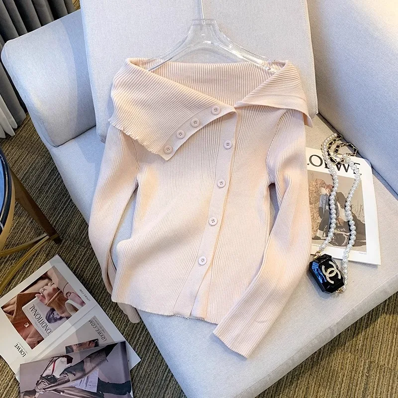 YuooMuoo Стильный осенний женский кардиган с открытыми плечами вязаный хлопковый