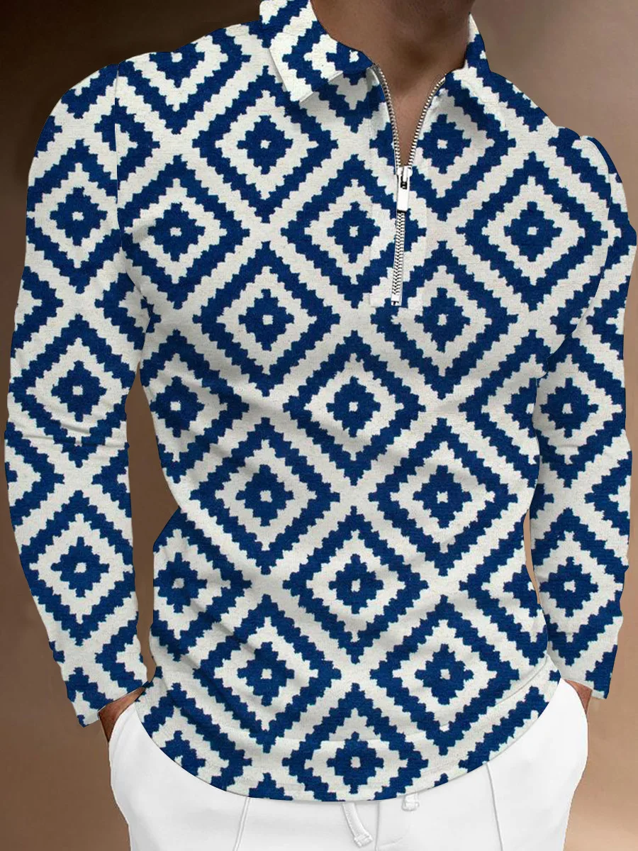 

Мужская повседневная Осенняя рубашка-поло с длинным рукавом, Мужская футболка на молнии, мужские топы, уличная одежда для гольфа, одежда для...