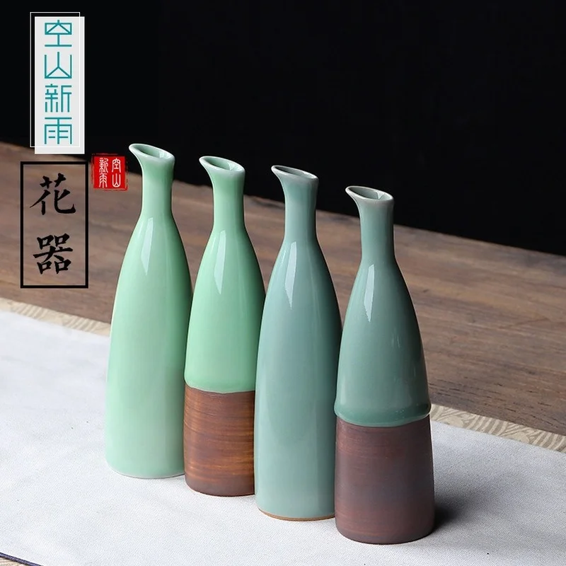 

JINGDEZHEN Celadon Vase Chinese Ceramic Decoration Simple Long Flower Vase Home Decor Bone china Vase flower decoration