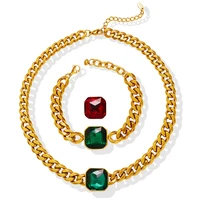 amaiyllis 18k gold light luxury cuban chain bracelet necklace jewelry set personality crystal stone necklace jewelry