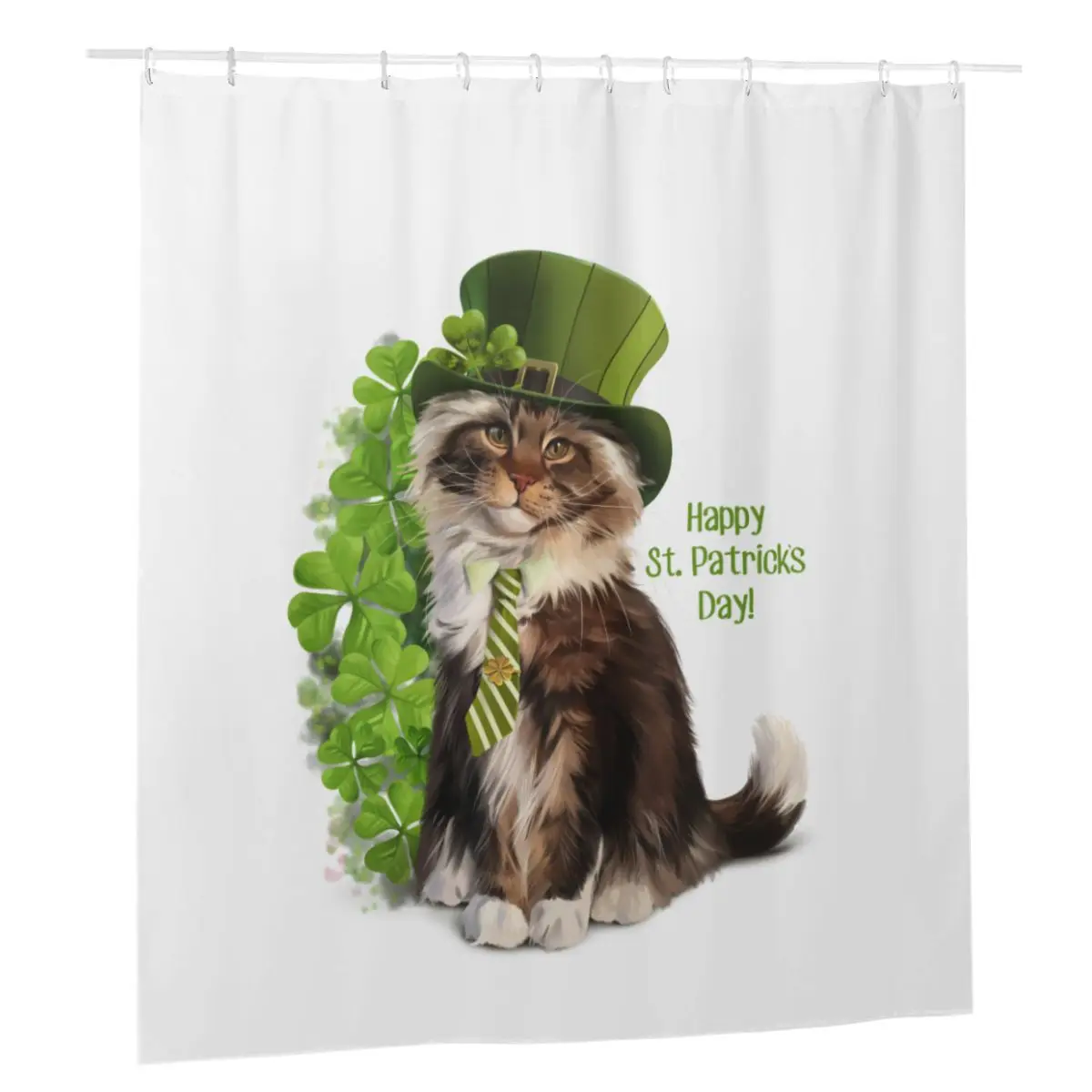 

Cat Leprechaun Lucky Green Shamrock Shower Curtain Bathroom Polyester Bath Curtains Irish St Patrick's Day Fashion Gift Curtains