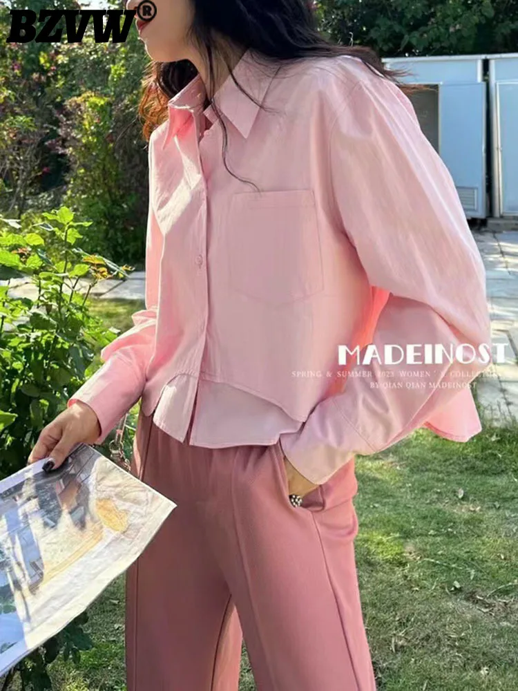 

BZVW 2023 Spring Autumn New Designer Shirts And Blouses Women's Clothing Fake Two Piece High-end Shirt Female Trend 25X2432