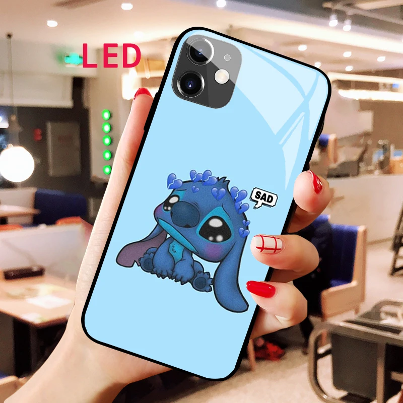 

Stitch Luminous Tempered Glass phone case For Apple iphone 12 11 Pro Max XS mini Advanced sense Fall Protection Backlight cover