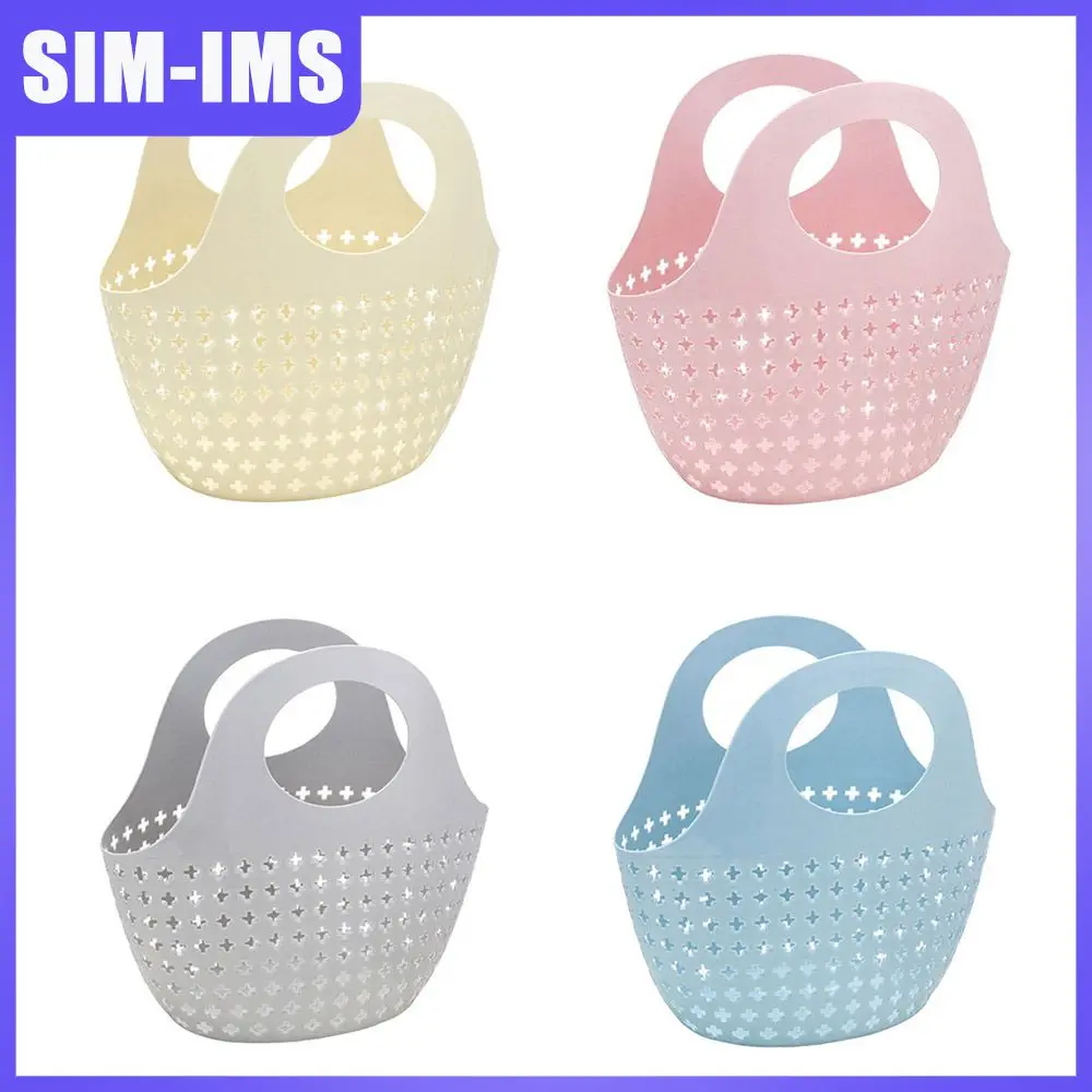 

New Stylish Storage Bathroom Kitchen Hollow Plastic Fashionable Portable Basket With Handle Sundries Organizer Containers Bags