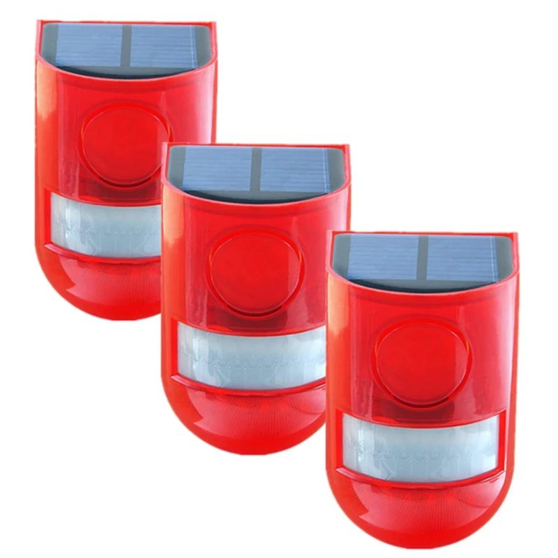 

3 Pack Solar Strobe Light With Motion Sensor Alarm 129DB Sound Security Siren IP65 Waterproof For Villa Farm Yard Garden