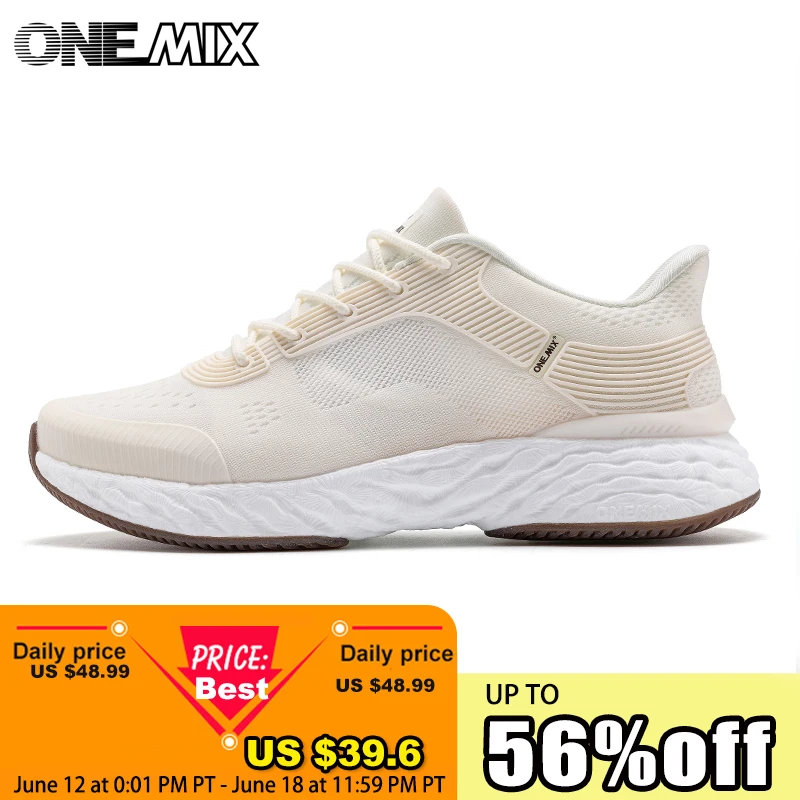ONEMIX White Running Shoes For Men Outdoor Women Athletic Sneakers Marathon Sport Walking Shoes Travel Trekking Jogging Footwear
