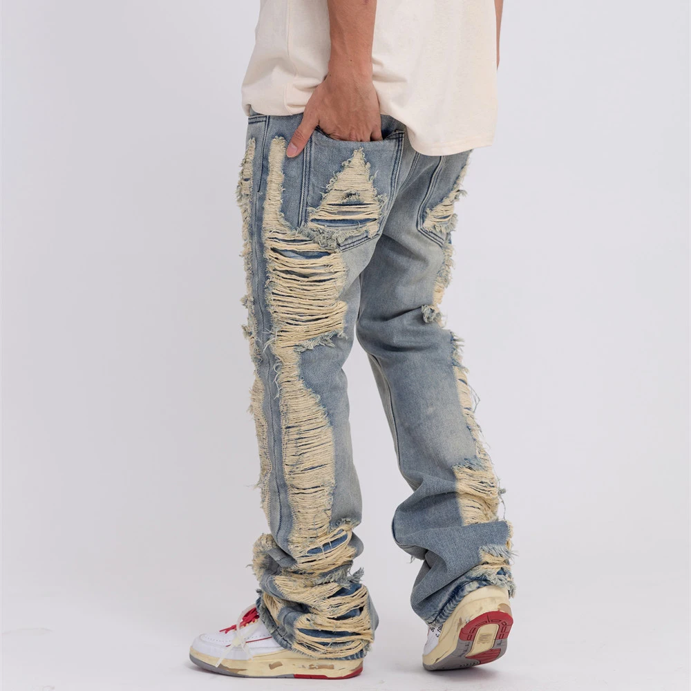 

Hip Hop Retro Denim Pants Men Streetwear Ripped Destroyed Hole Jeans Distressed Harajuku Straight Pants Baggy Punk Trousers