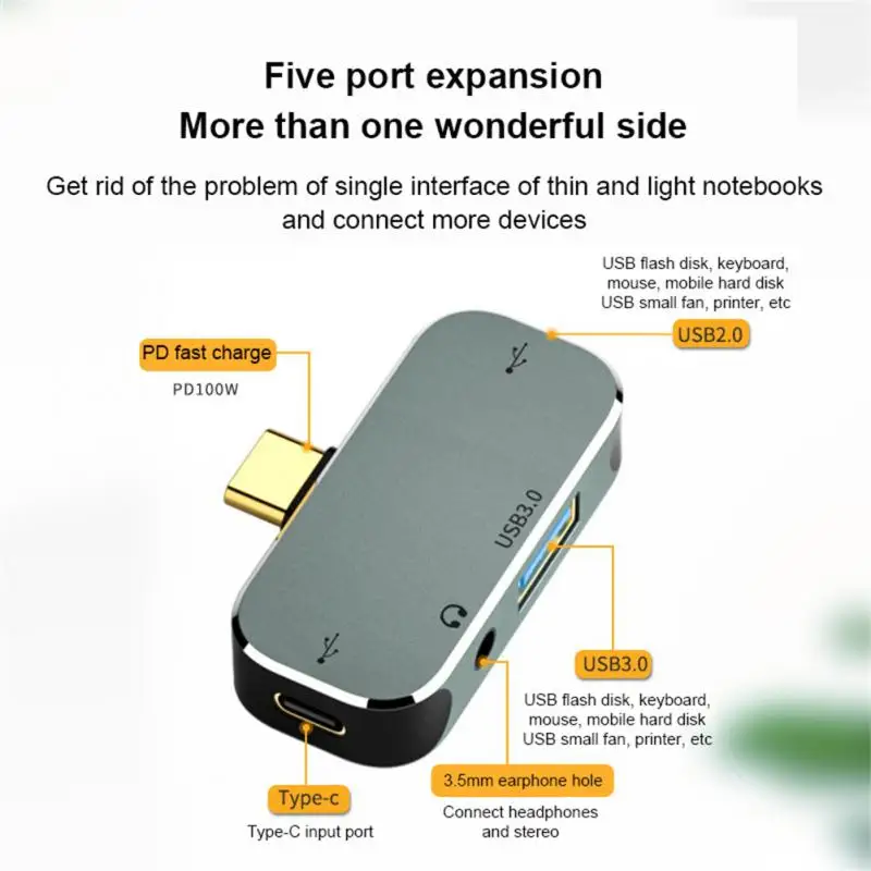 

Portable Pd100w Usb Extender Hdmi-compatible Type-c Docking Station Type-c Hub Phone Accessories Portable 3.55mm Jack 6 In 1