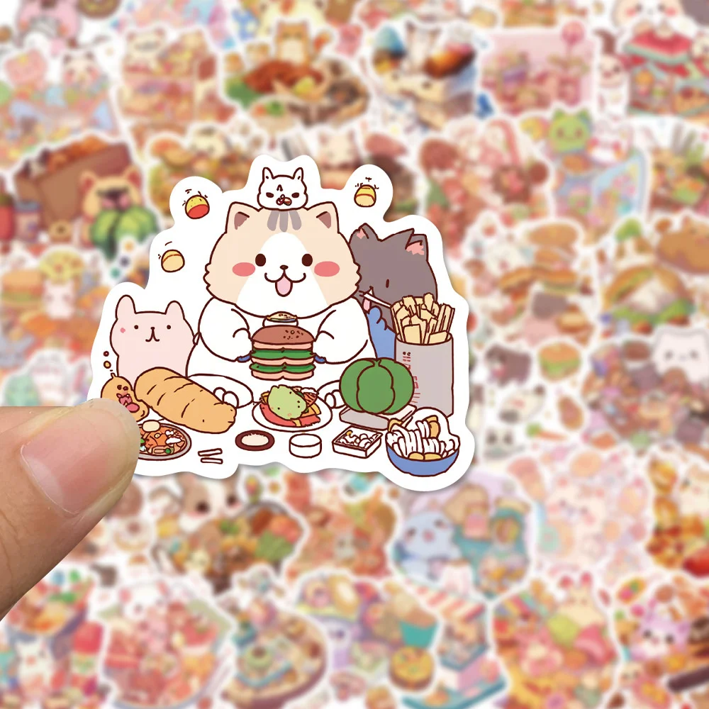 

50pcs Cartoon Food Delicacy Animals Sticker For Guitar Phone Suitcase Laptop Scrapbook Kawaii Stickers Scrapbooking Supplies
