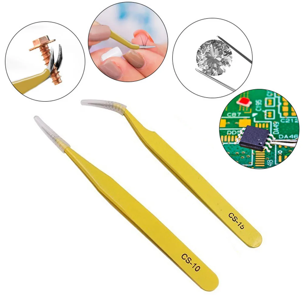 

2pcs Precision Tweezers Hand Tools Tools For Mechanic Stainless Steel Tweezer Set For Electronics Soldering Maintenance