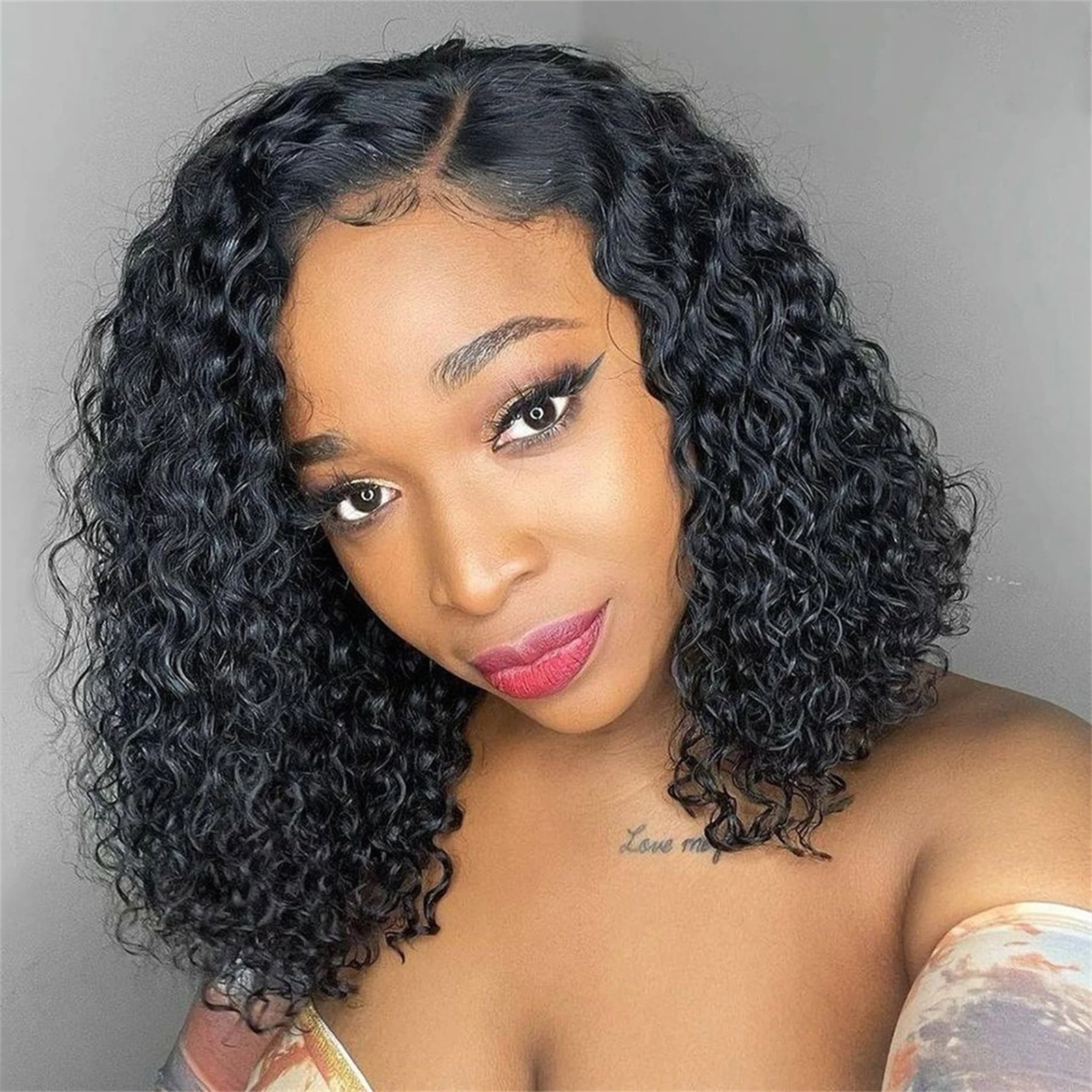 Side Part Short Curly Bob Human Hair Wigs T Part Lace Deep Wave Brazilian Remy Wigs With Baby Hair 150% Density For Black Women