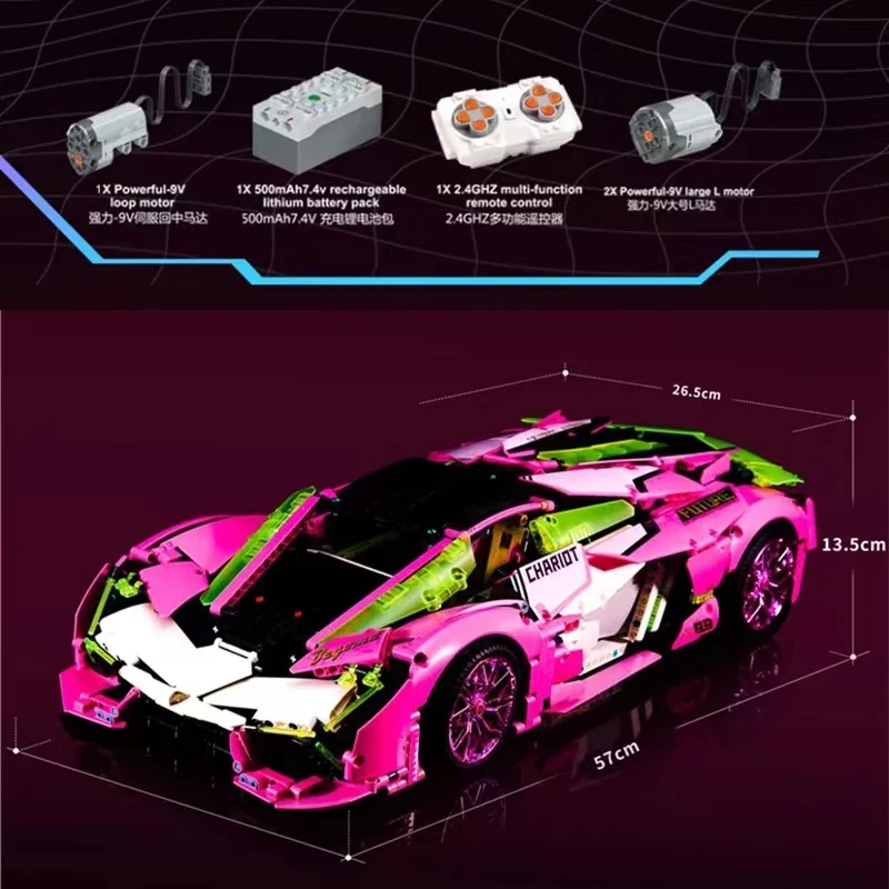 

Высокотехнологичная версия в масштабе 1:8 Cyberpunk Модель гоночного автомобиля Lambo Terzo, конструктор, конструктор Furious Toys, технический набор, пода...