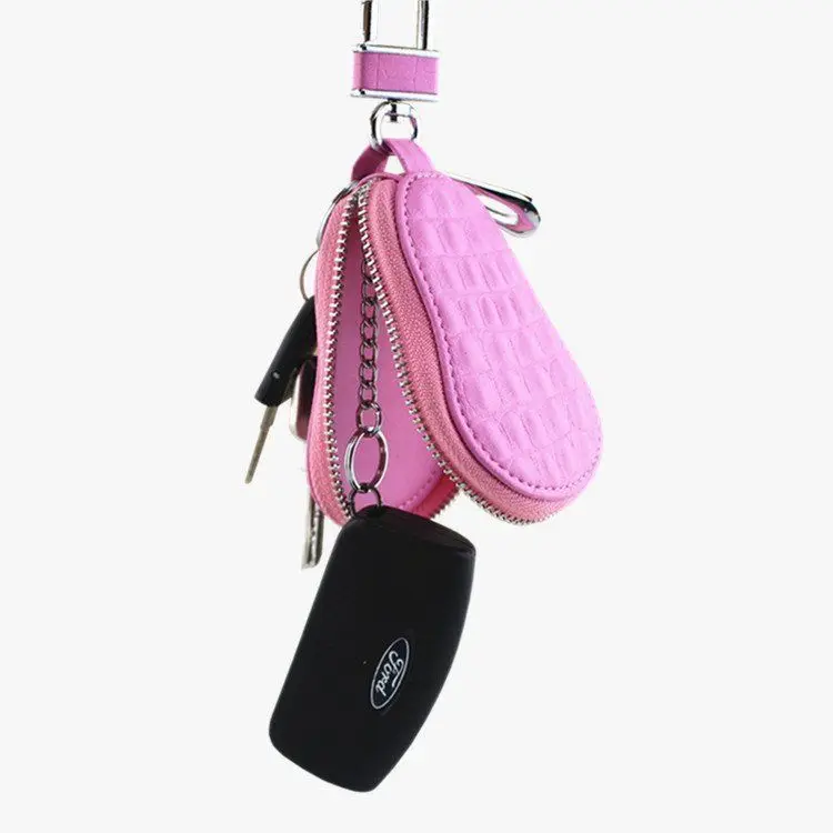 

pu unisex genuine leather car key bag geometric pattern wallet zipper hook key pouch coin purse lock keychain for men and women