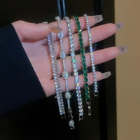 uilz geometric green zircon bracelet bangles for women shiny crystal cz tennis bracelets weddings party statement jewelry
